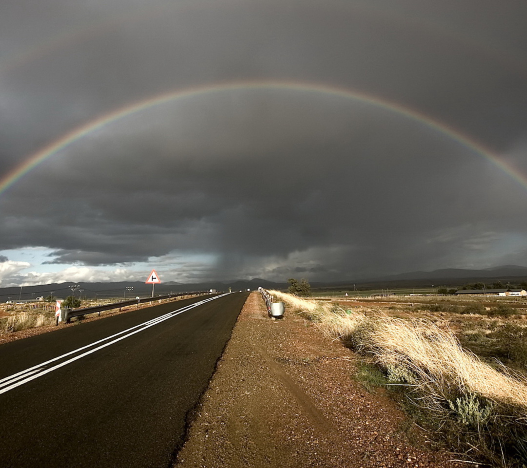 Fondo de pantalla Double Rainbow And Road 1080x960