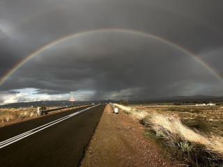 Fondo de pantalla Double Rainbow And Road 320x240