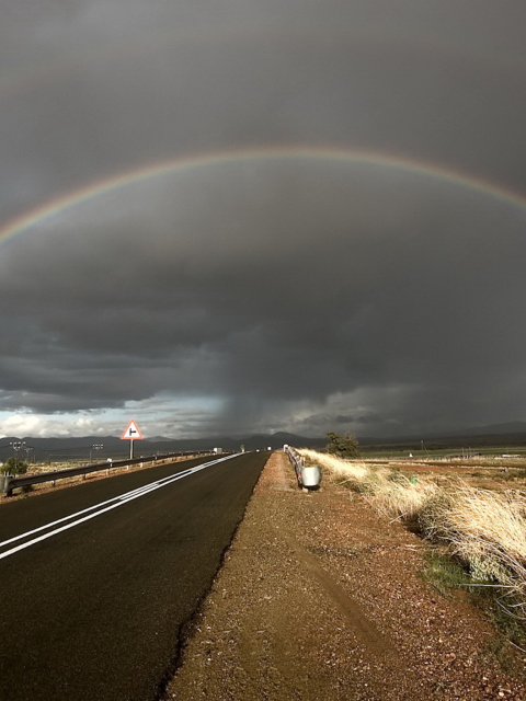 Fondo de pantalla Double Rainbow And Road 480x640