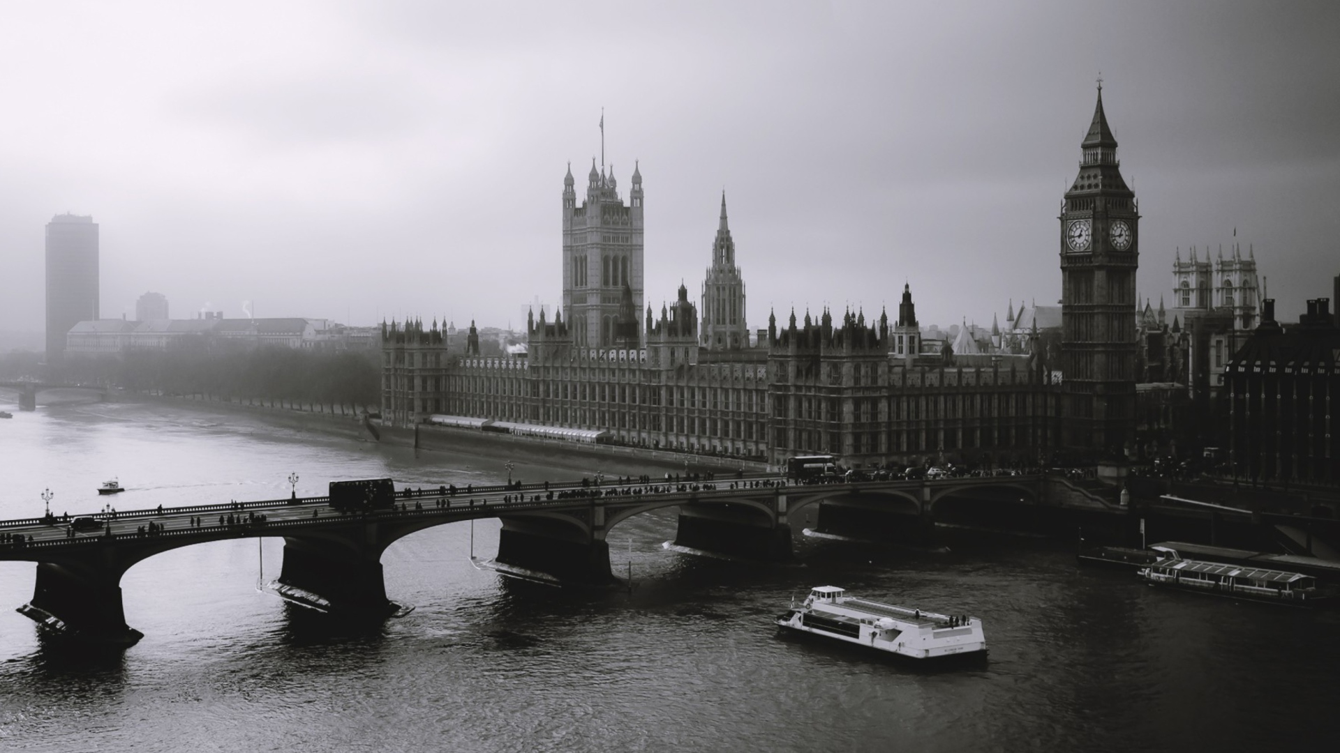 Das London City Black And White Wallpaper 1920x1080