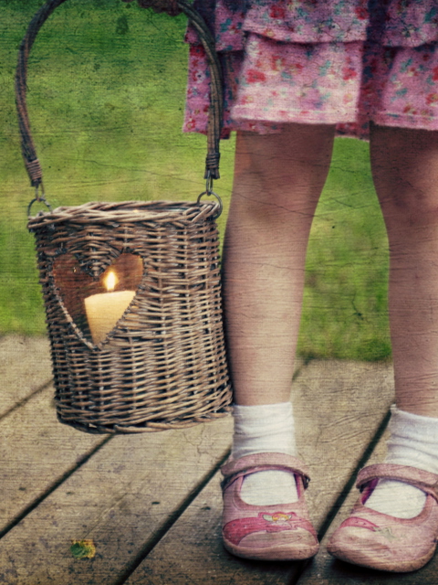 Child With Basket And Candle wallpaper 480x640