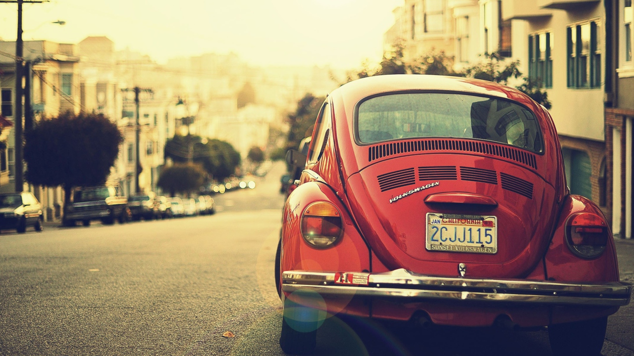 Das Vintage Red Volkswagen Beetle Wallpaper 1280x720