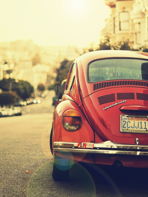 Fondo de pantalla Vintage Red Volkswagen Beetle 480x640
