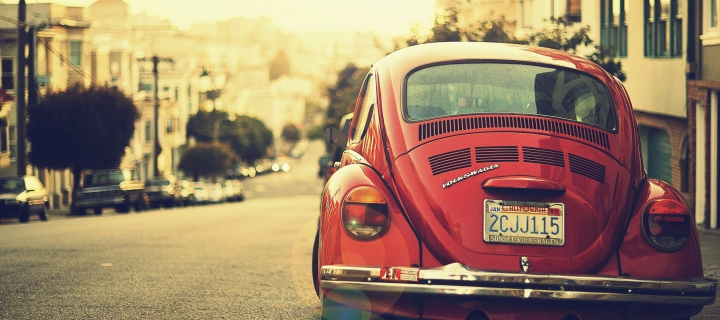 Fondo de pantalla Vintage Red Volkswagen Beetle 720x320