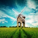 Das Windmill In Field Wallpaper 128x128