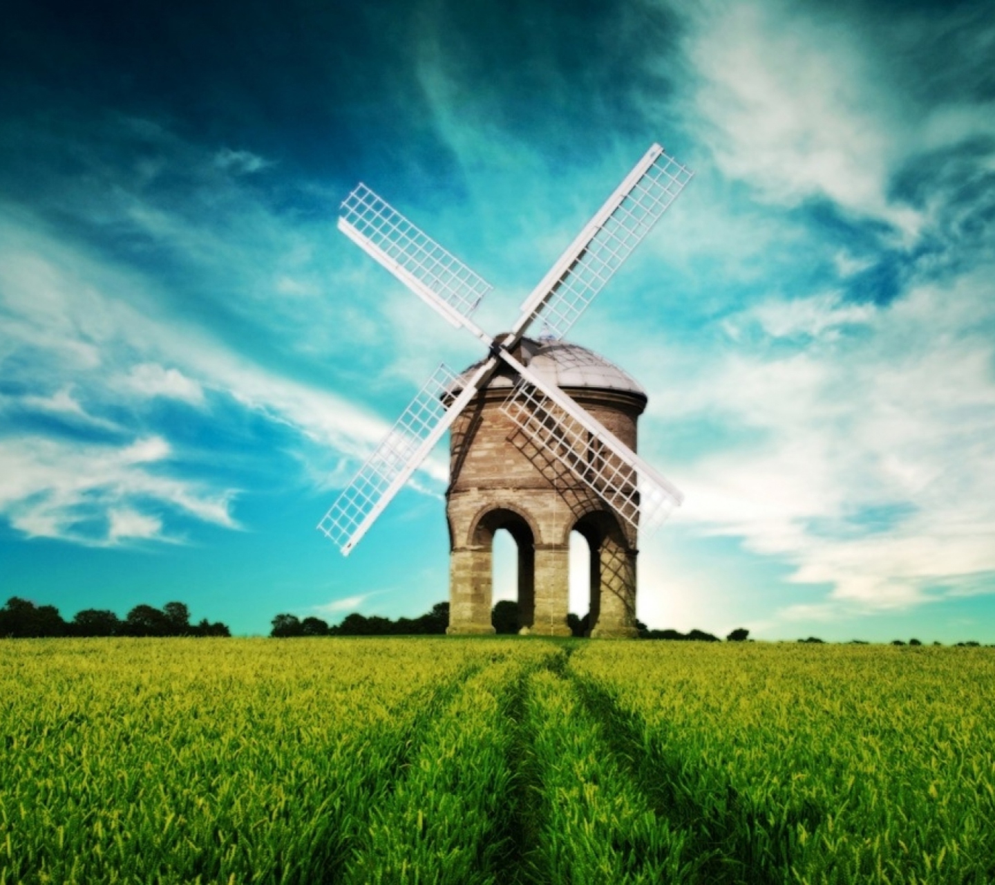 Das Windmill In Field Wallpaper 1440x1280