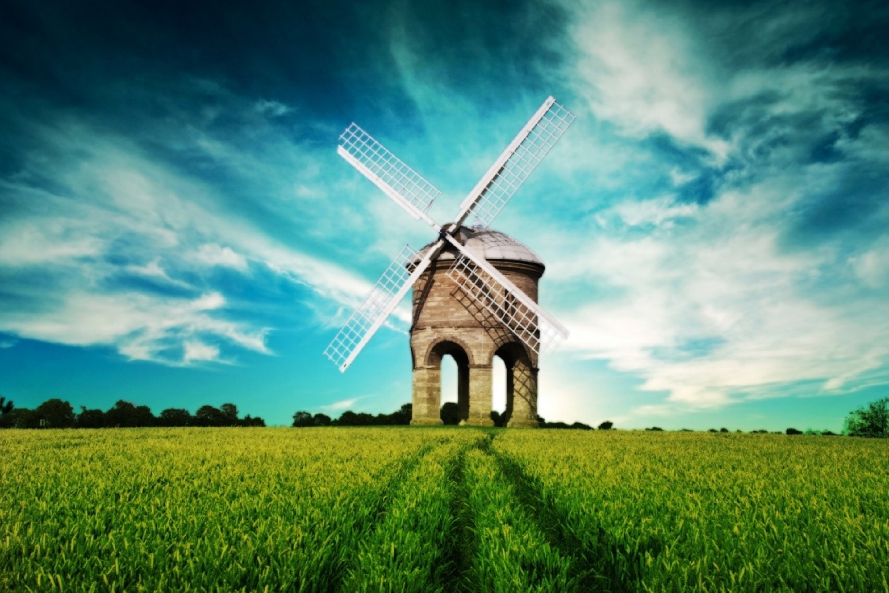 Das Windmill In Field Wallpaper 2880x1920