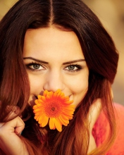 Brunette Cutie With Orange Daisy wallpaper 176x220