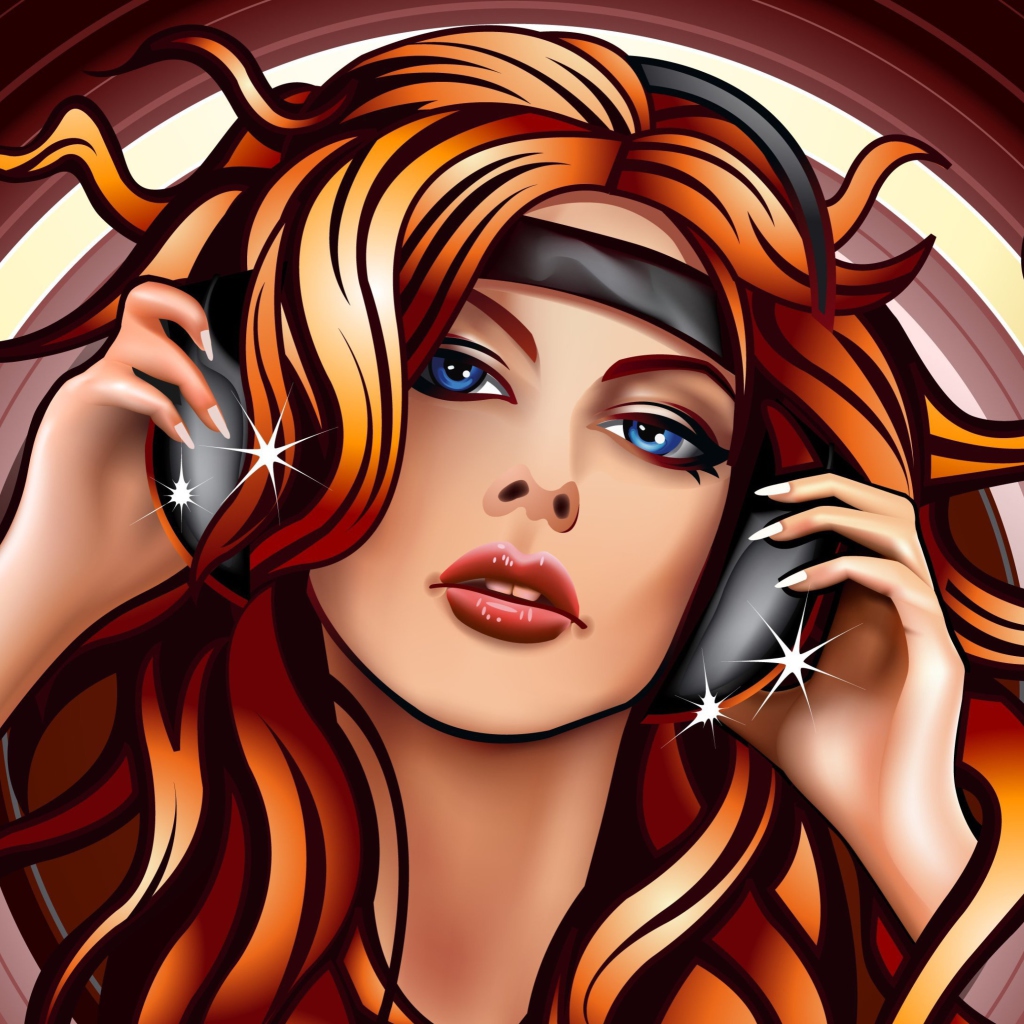 Girl In Headphones Vector Art wallpaper 1024x1024