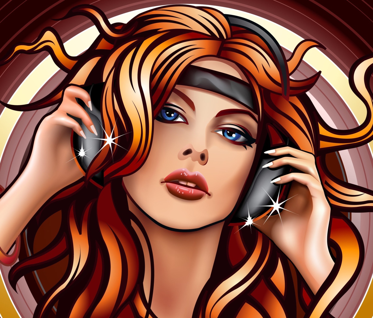 Das Girl In Headphones Vector Art Wallpaper 1200x1024