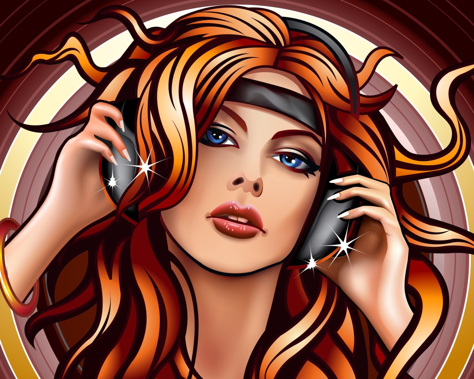 Das Girl In Headphones Vector Art Wallpaper 1600x1280