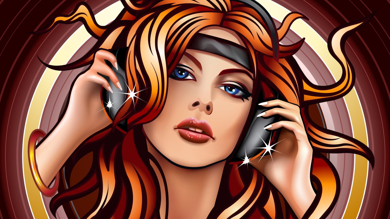 Girl In Headphones Vector Art wallpaper 1600x900