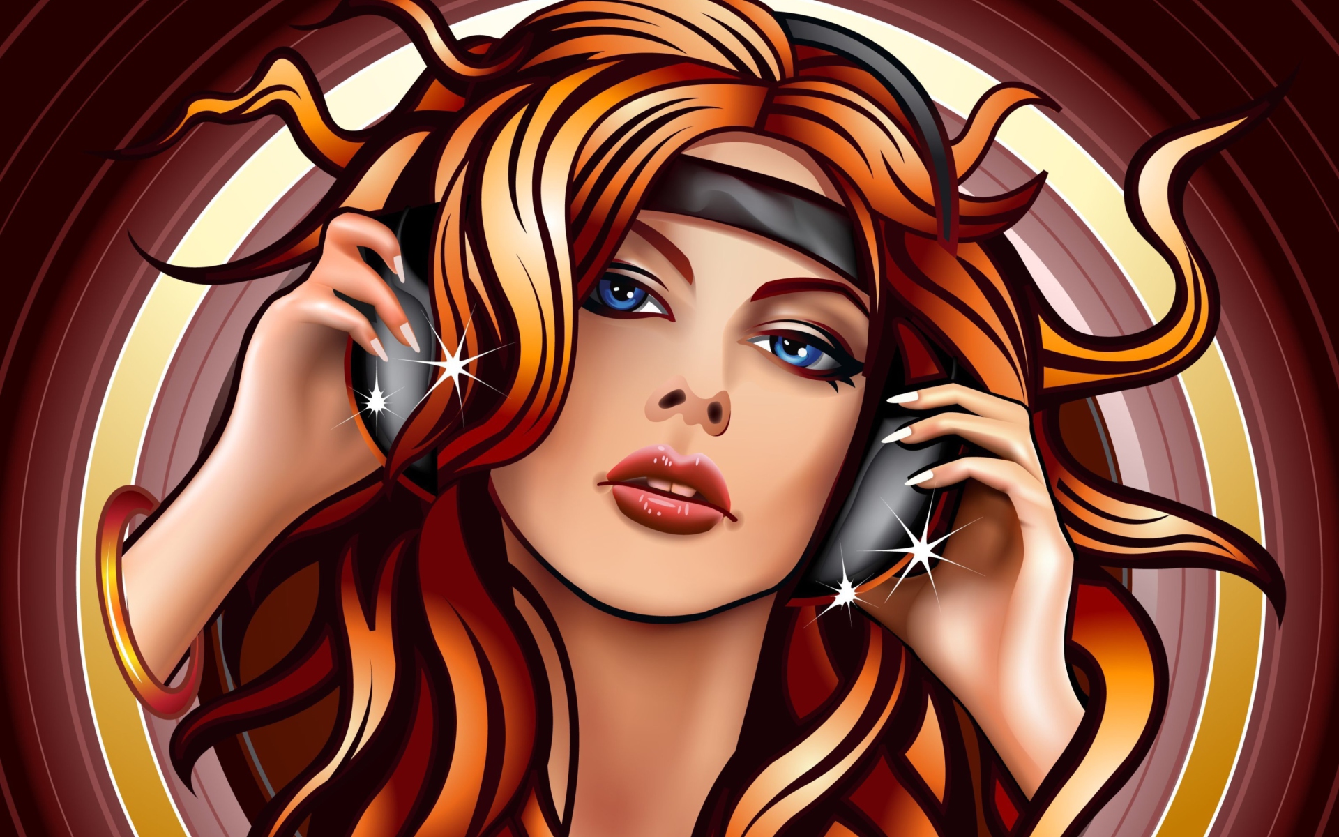 Girl In Headphones Vector Art wallpaper 1920x1200