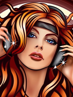 Das Girl In Headphones Vector Art Wallpaper 240x320
