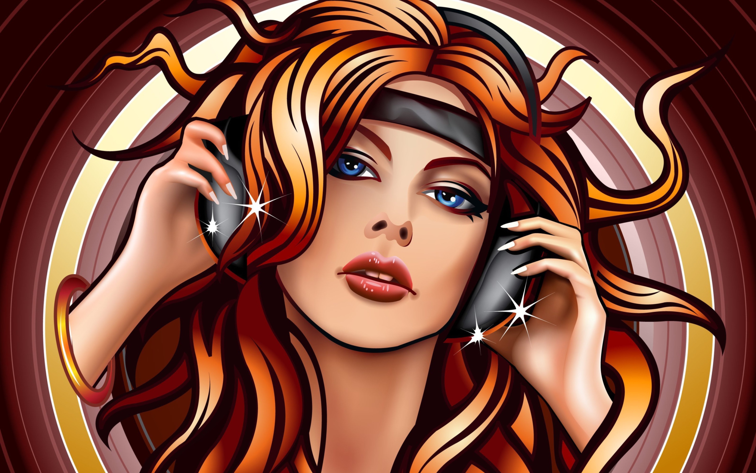 Das Girl In Headphones Vector Art Wallpaper 2560x1600