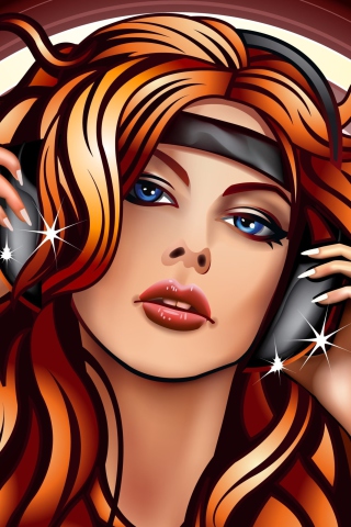 Das Girl In Headphones Vector Art Wallpaper 320x480