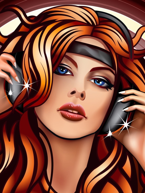 Girl In Headphones Vector Art wallpaper 480x640