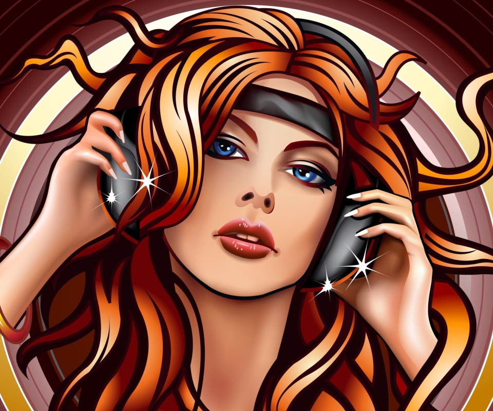 Das Girl In Headphones Vector Art Wallpaper 960x800