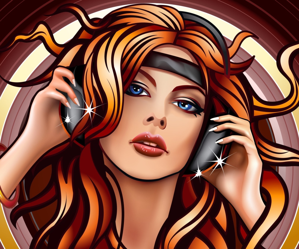 Обои Girl In Headphones Vector Art 960x800