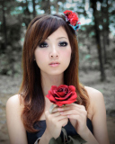 Sfondi Asian Girl With Red Rose 128x160