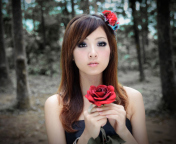 Fondo de pantalla Asian Girl With Red Rose 176x144
