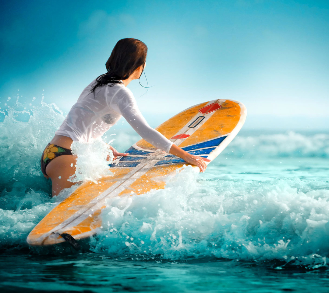 Surfing Girl wallpaper 1080x960