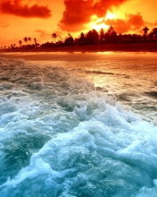 Blue Waves And Red Sunset wallpaper 176x220