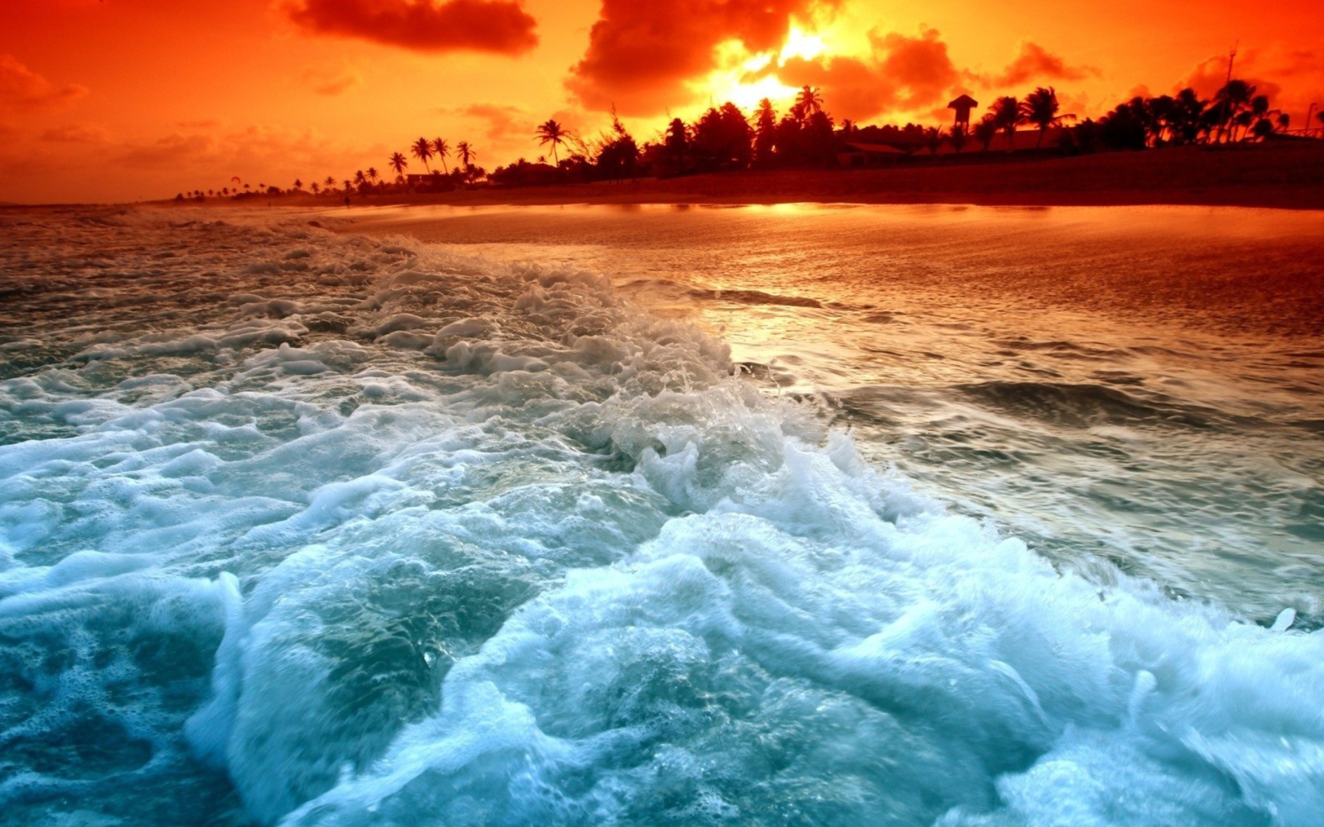 Blue Waves And Red Sunset screenshot #1 1920x1200