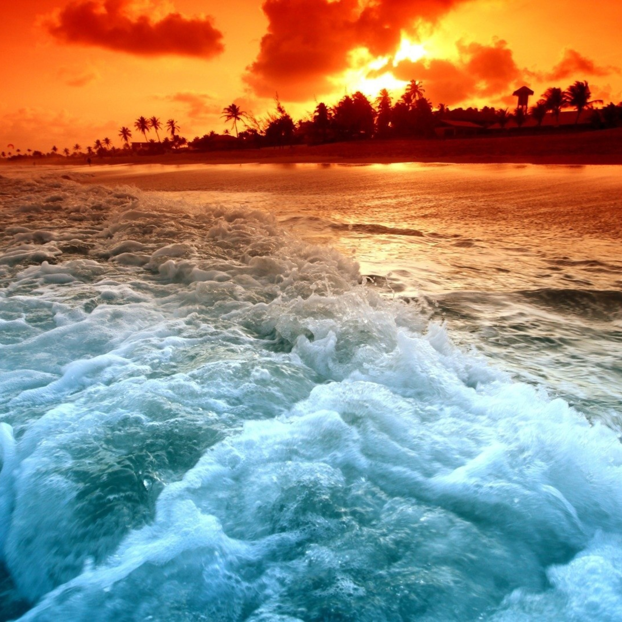 Sfondi Blue Waves And Red Sunset 2048x2048