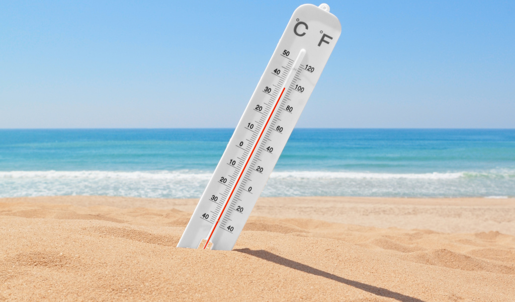 Thermometer on Beach wallpaper 1024x600