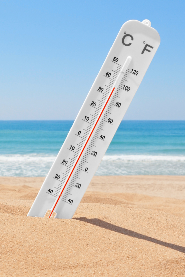 Fondo de pantalla Thermometer on Beach 640x960