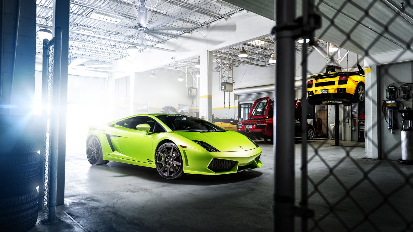 Sfondi Neon Green Lamborghini Gallardo 1366x768