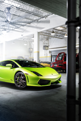 Fondo de pantalla Neon Green Lamborghini Gallardo 320x480