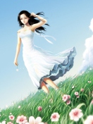 Sfondi Girl In Blue Dress In Flower Field 132x176