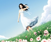 Girl In Blue Dress In Flower Field screenshot #1 176x144