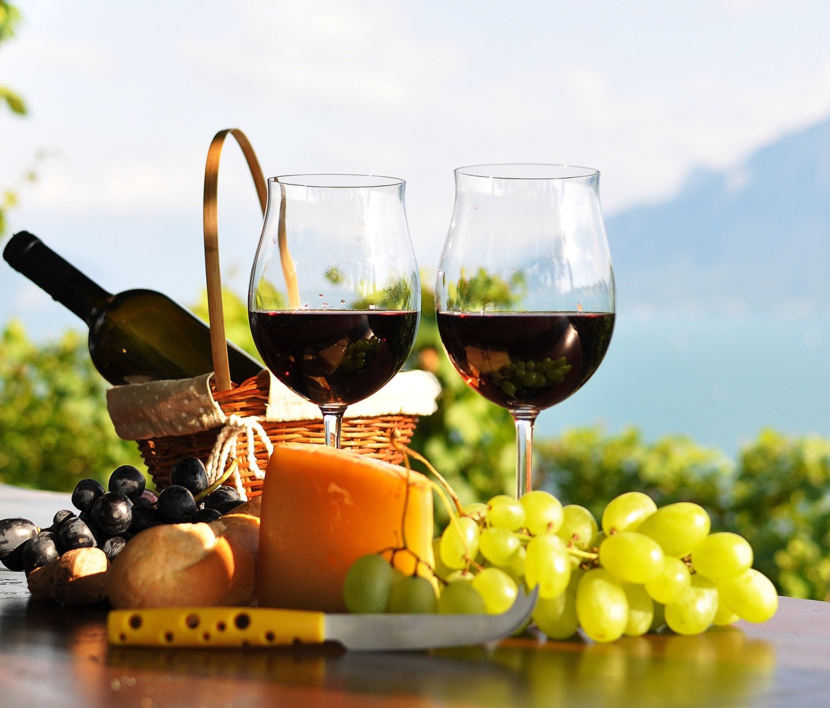 Обои Picnic with wine and grapes 1200x1024