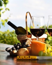 Picnic with wine and grapes wallpaper 176x220