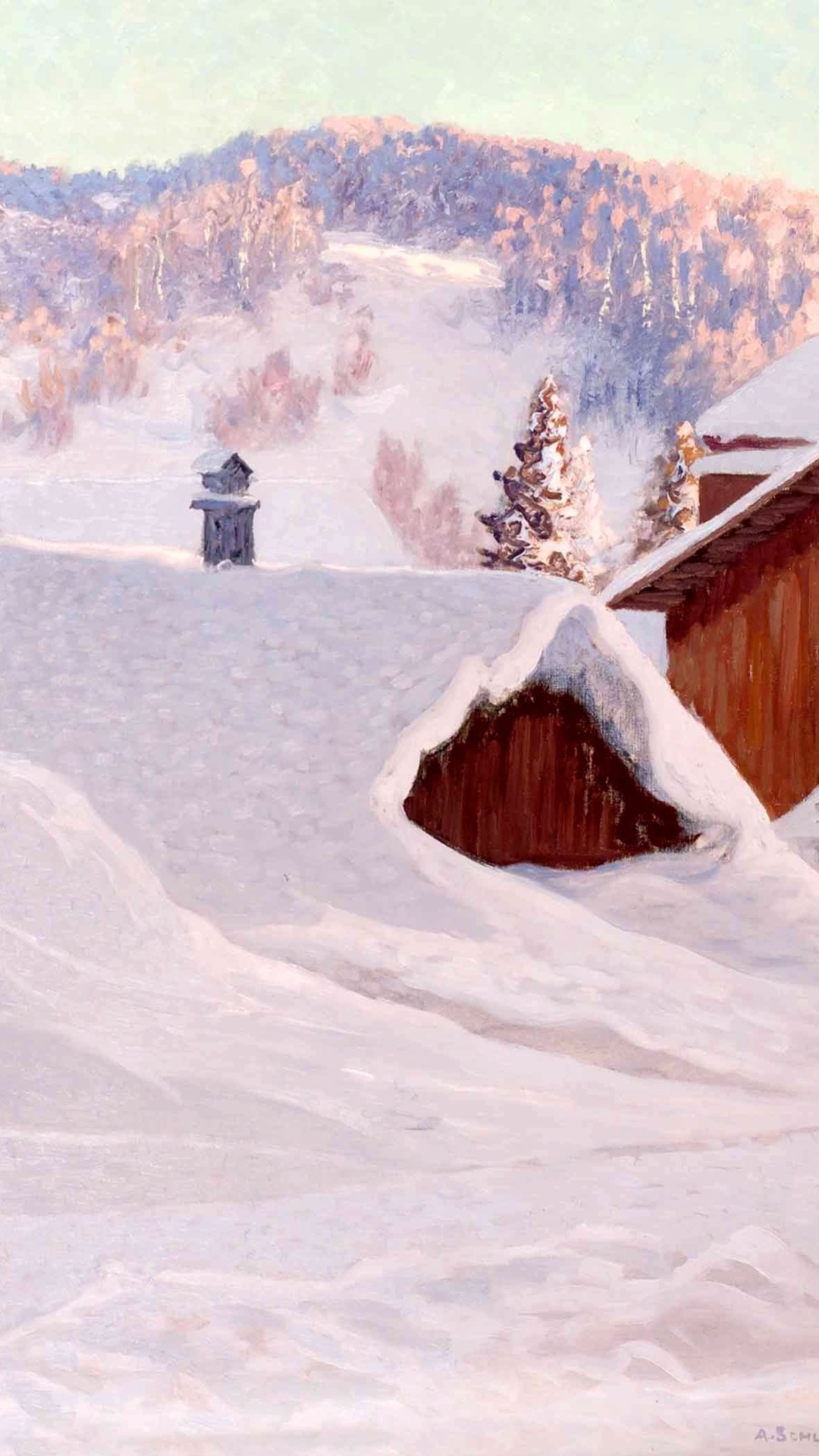 Anshelm Schultzberg Winter Landscape wallpaper 1080x1920
