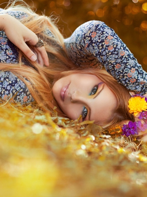 Romantic Girl With Flowers wallpaper 480x640