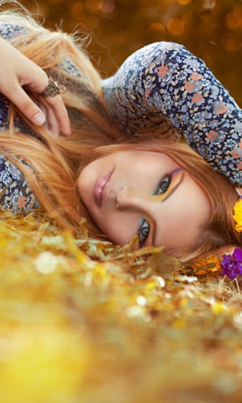 Romantic Girl With Flowers wallpaper 480x800