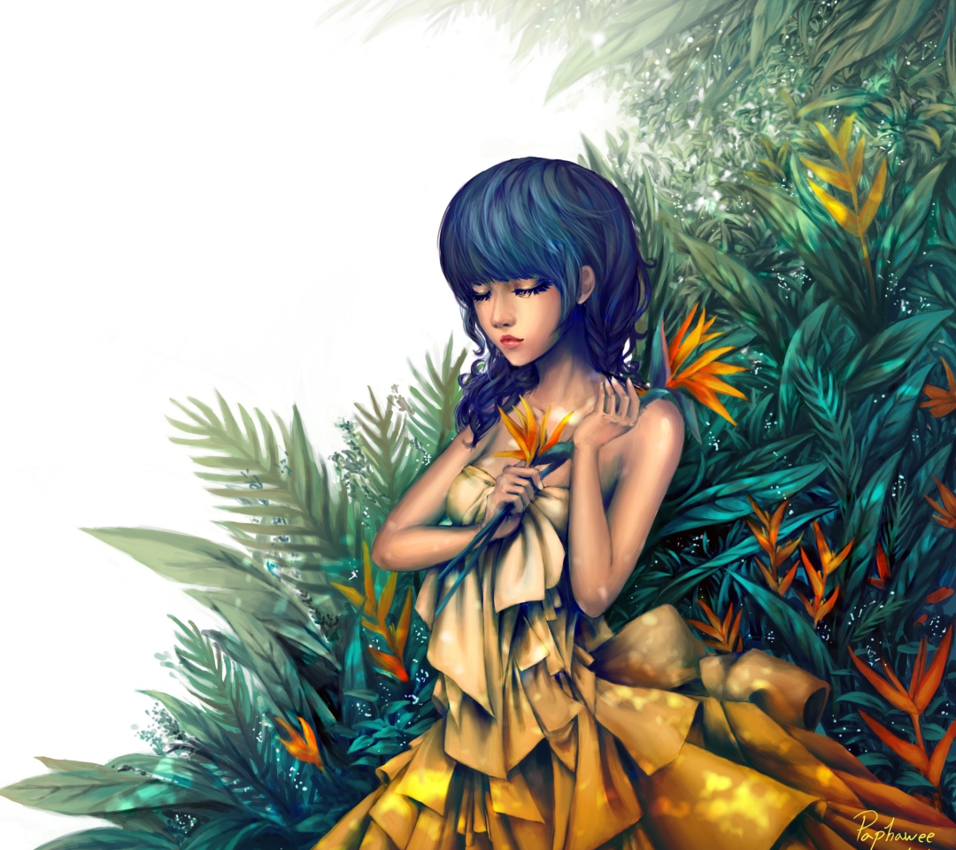 Das Girl In Yellow Dress Painting Wallpaper 1080x960
