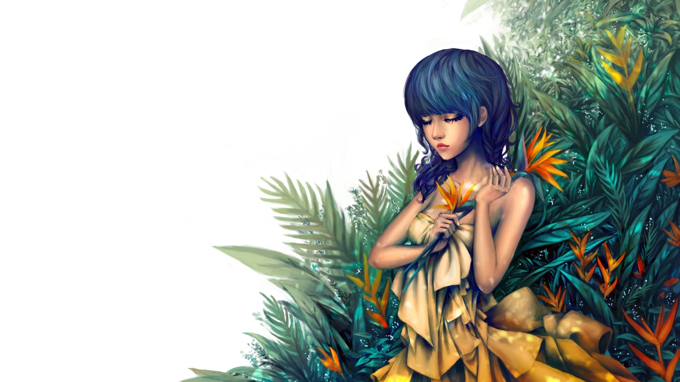 Girl In Yellow Dress Painting wallpaper 1366x768