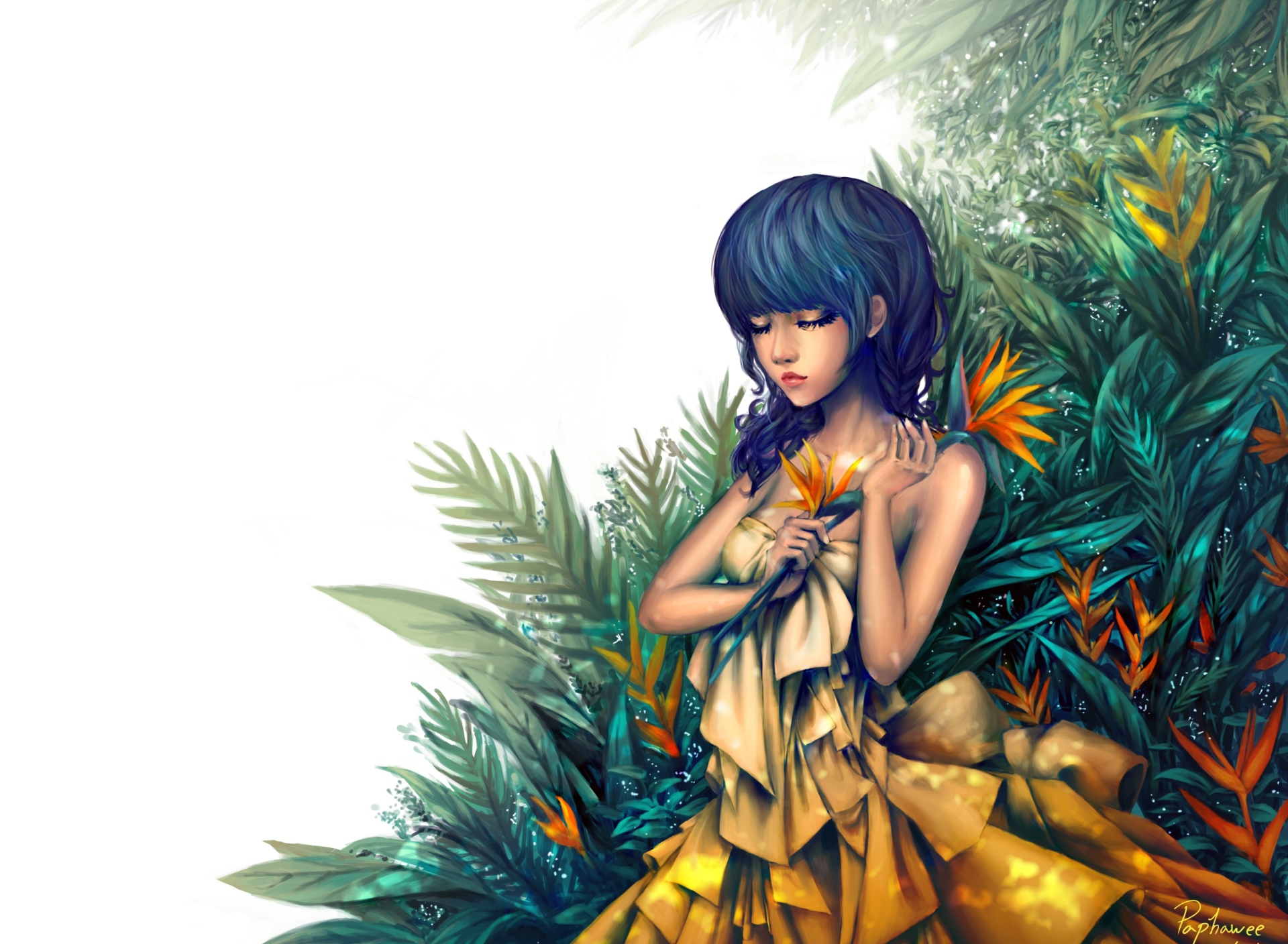 Girl In Yellow Dress Painting wallpaper 1920x1408