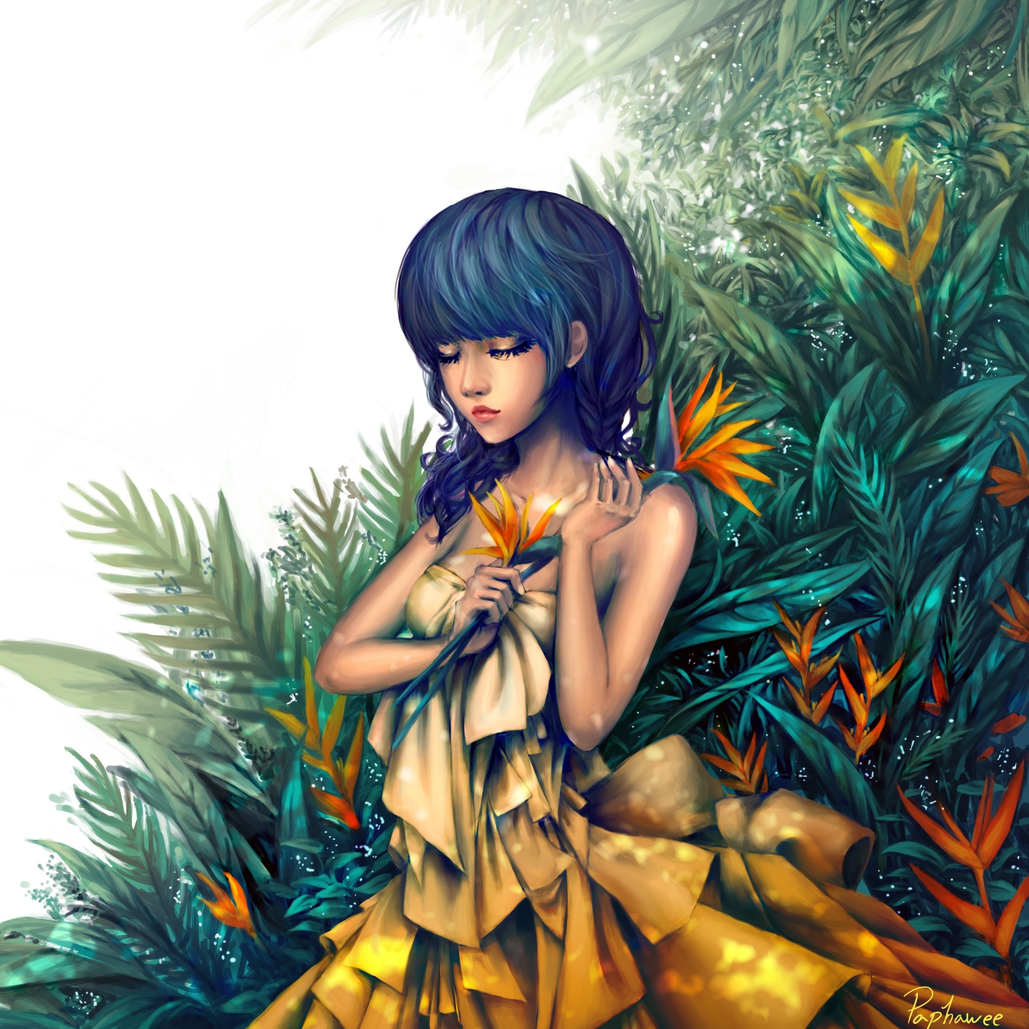 Screenshot №1 pro téma Girl In Yellow Dress Painting 2048x2048