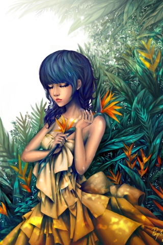 Girl In Yellow Dress Painting wallpaper 320x480
