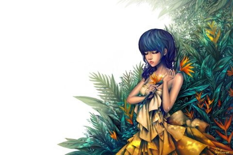 Girl In Yellow Dress Painting wallpaper 480x320
