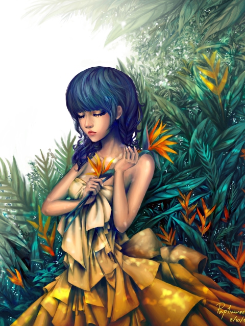 Girl In Yellow Dress Painting wallpaper 480x640