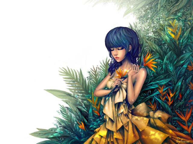 Girl In Yellow Dress Painting wallpaper 640x480