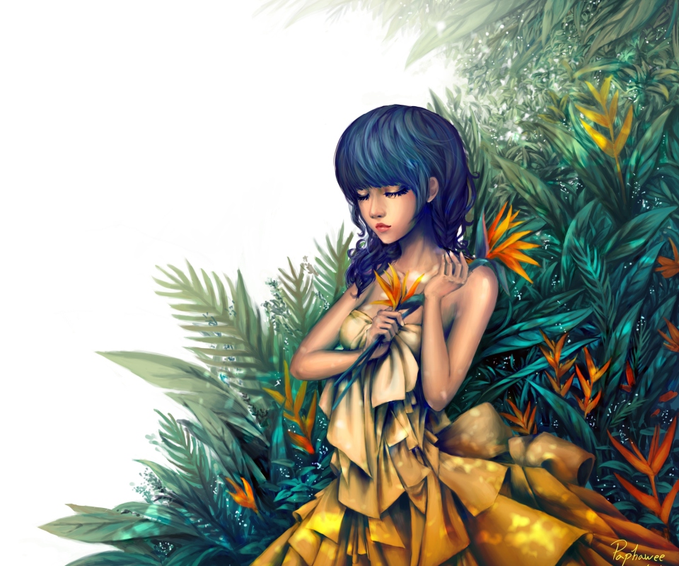 Das Girl In Yellow Dress Painting Wallpaper 960x800