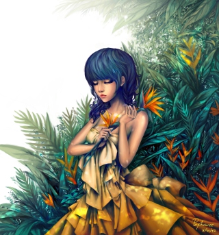 Kostenloses Girl In Yellow Dress Painting Wallpaper für 208x208